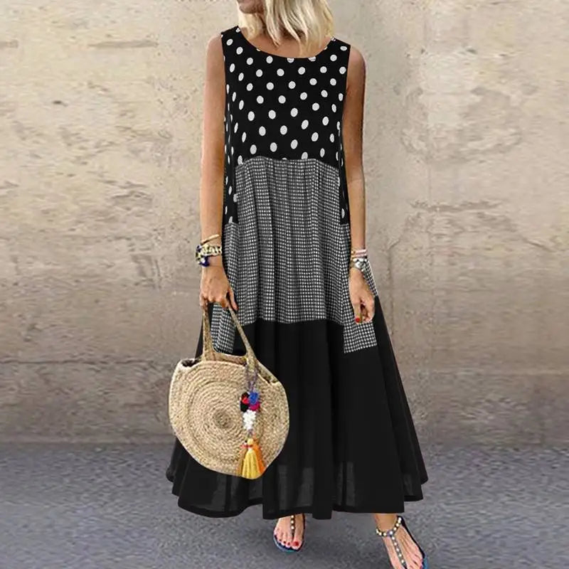 Women's Bohemian Ruffle Sundress  ZANZEA Summer Sleeveless Floral Printed Maxi Long Dress Casual Loose Party Tanks Vestido
